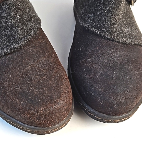 Born Kore Nubuck Leather & Wool Brown Buckle Detail Side Zip Mid Calf Boot - Picture 4 of 16